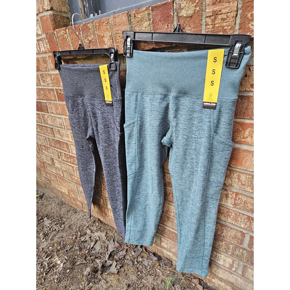 NWT Lot of 2 Kirkland Signature Womens Brushed Capri Leggings S High Rise Yoga